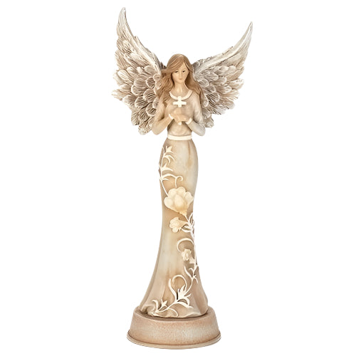 Angel Figure Holding Cross 11" Resin