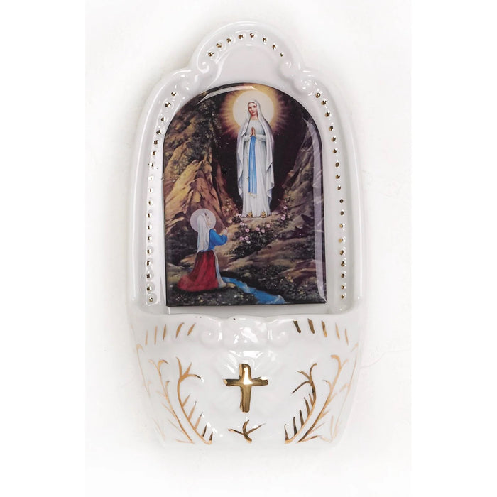 HOLY WATER FONT - OUR LADY OF LOURDES - 5.25" PORELAIN