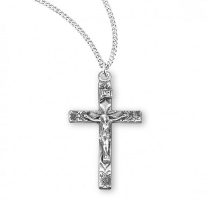 CRUCIFIX - SS FLOWERED TIPS - 18" CHAIN