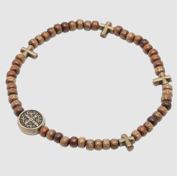 St Benedict Rosary Bracelet Brown Wood