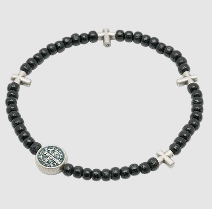 St Benedict Rosary Bracelet Black Wood