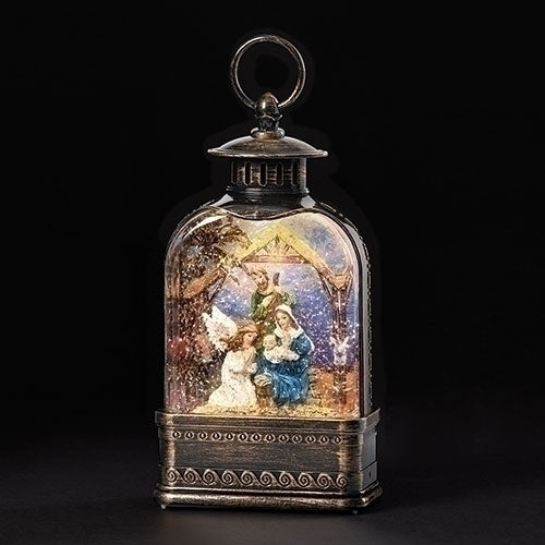 Lantern Colorful Nativity Scene 9.5" High Lighted Snow Globe