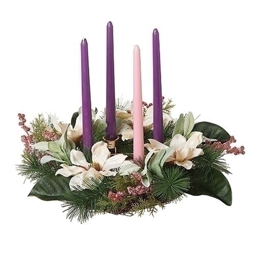 Advent Wreath 16" with Magnolia Flowers and Berries