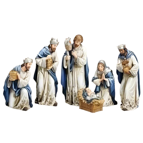 Nativity 6 Piece Set 8.2" Navy and Ivory with Gems