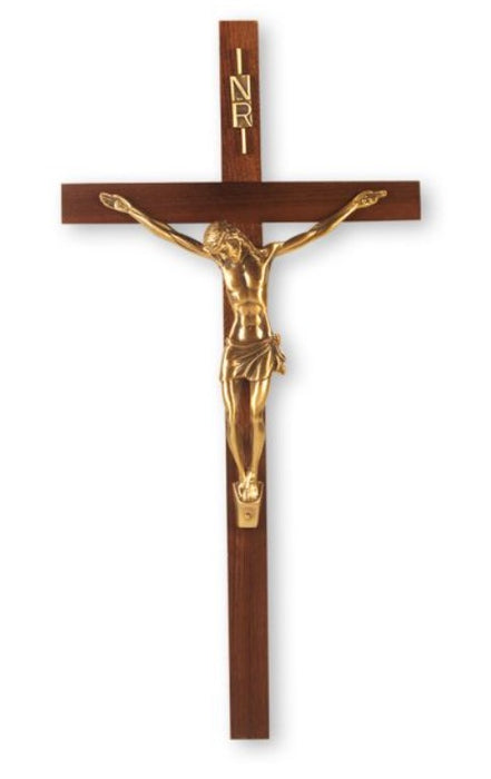 13" Walnut Wood Crucifix with Museum Gold Finish Corpus