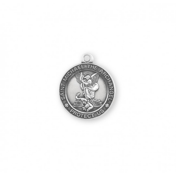 ST MICHAEL - STERLING SILVER - 13/16" ROUND -18" CHAIN