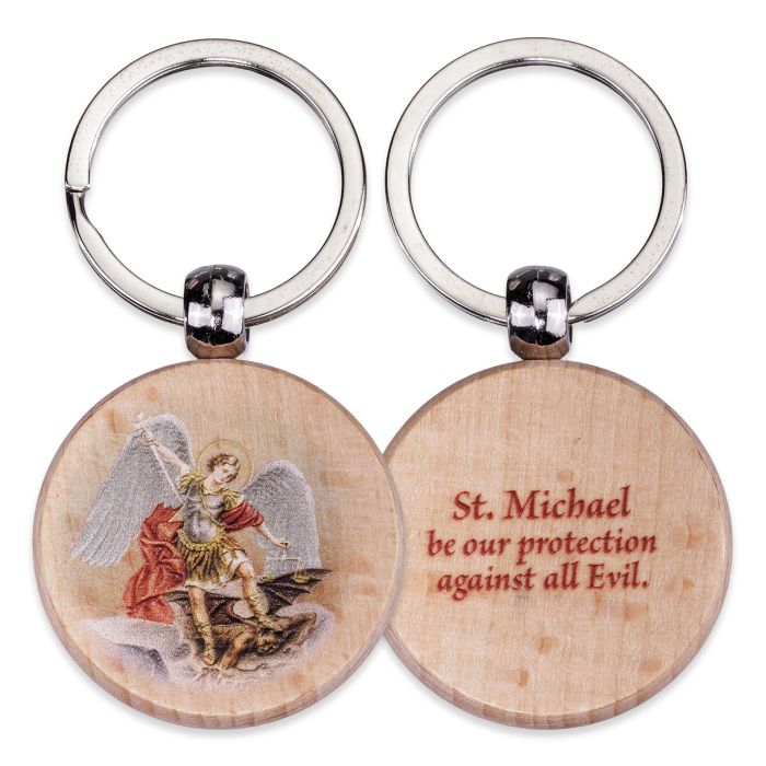 Keychain  Round Wooden St Michael