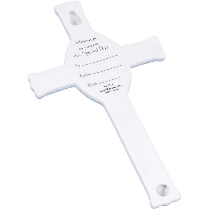 WALL CROSS - MAY GOD'S LOVE - 8" BLUE AND WHITE PORCELAIN