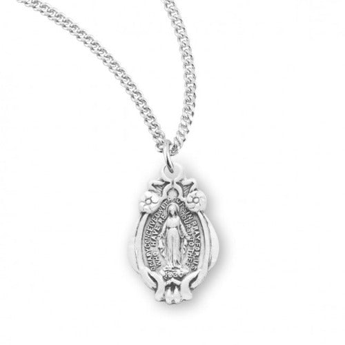 MIRACULOUS MEDAL - FLOWER FRAME - SS - 18" CHAIN
