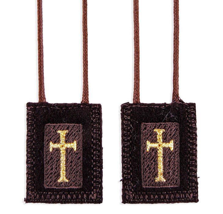 Scapular Genuine Brown Wool with Latin Crosses