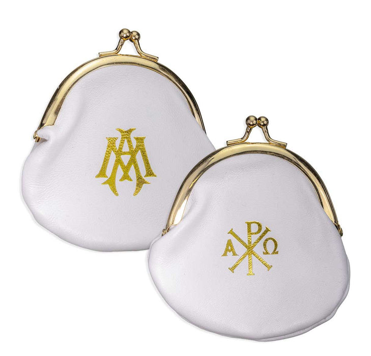 Rosary Case White Sheepskin Leather with Snap Closure