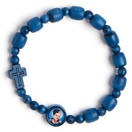 St Carlo Acutis Bracelet Blue Wood Beads