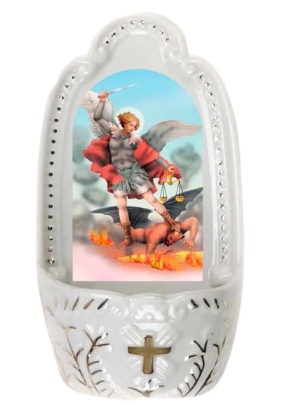 HOLY WATER FONT - ST MICHAEL - 5.25" PORELAIN