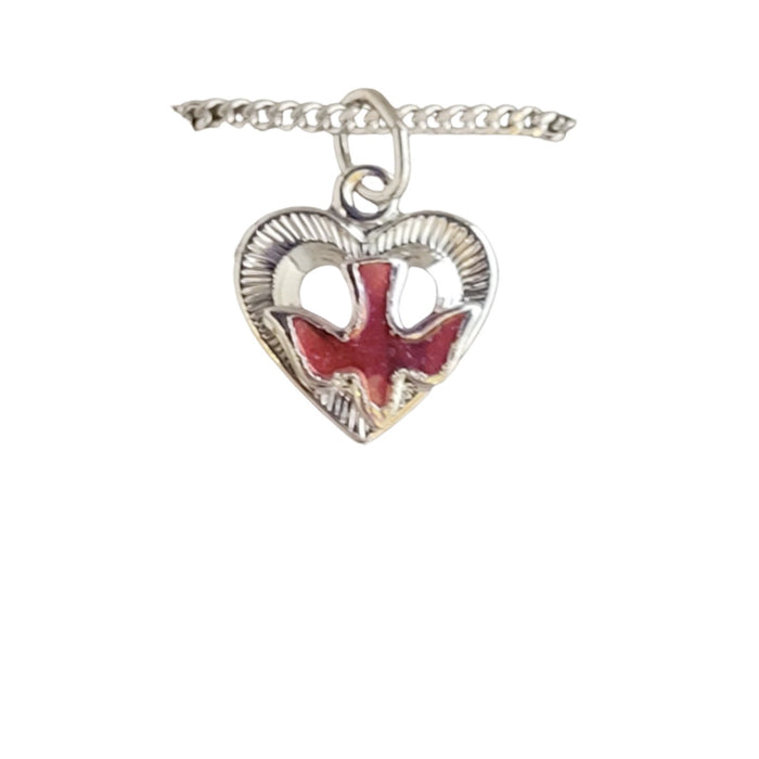 Holy Spirit in Heart 0.5" with Red Enamel on 18" Chain