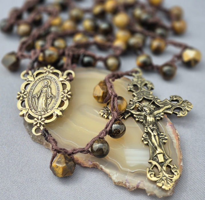 Handmade Rosary with Tiger Eye Beads