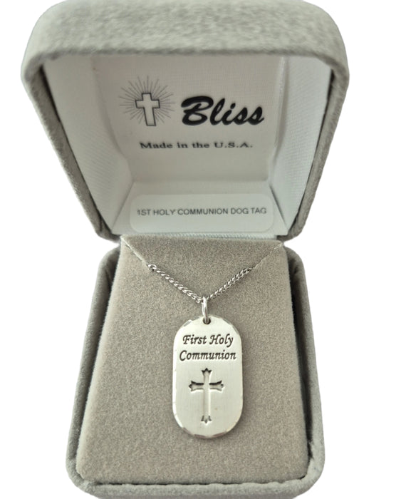 First Communion Dog Tag Sterling Silver on 18" Chain