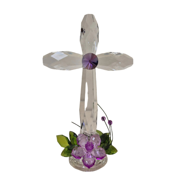 Acrylic Crystal Cross with Flowers