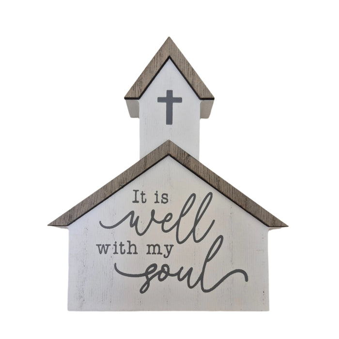 Wooden Church Standing Plaque "It Is Well"