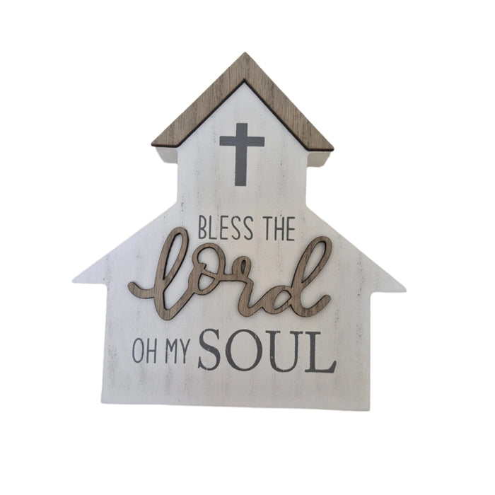 Wooden Church Standing Plaque "Bless the Lord"