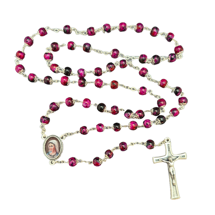 Rosary From Medjugorje Magenta and Black Beads