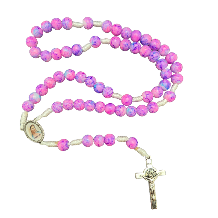 Rosary From Medjugorje Magenta Marbleized Beads