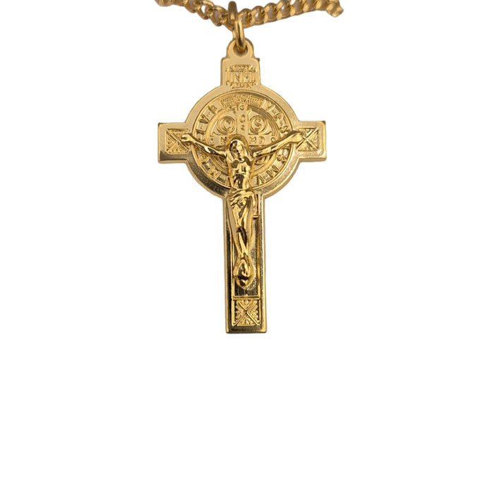 St Benedict Crucifix Gold over Sterling on 18" Chain