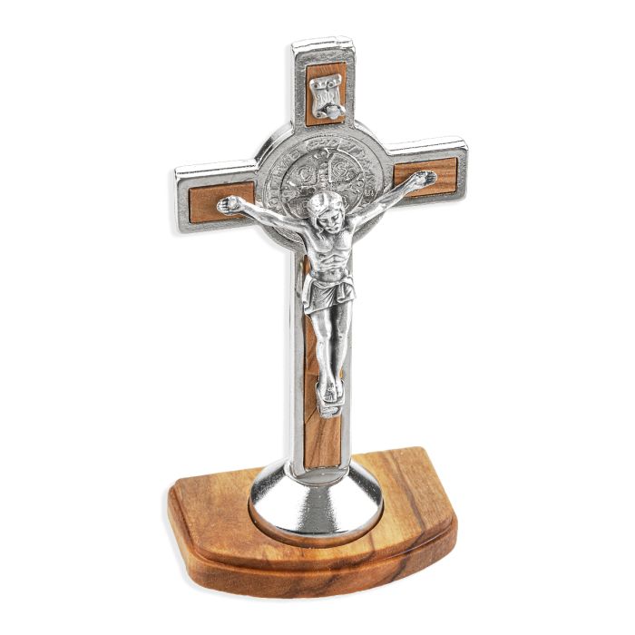 St Benedict Standing Crucifix 3.5" Olive Wood