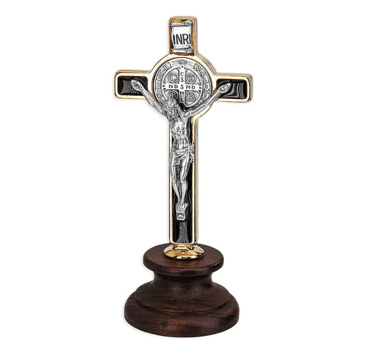Standing St Benedict Crucifix Gold Tone with Enamel
