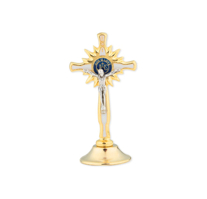 Standing Crucifix with IHS Sunburst  2.5" Two Tone