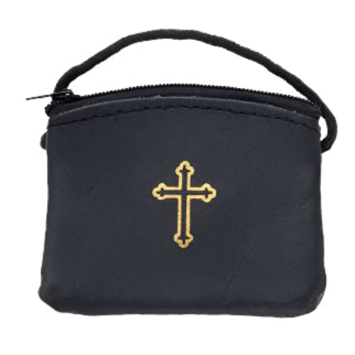 BURSE IN BLACK LEATHER 3" x 3.5" WITH 30" CORD