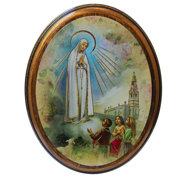 Our Lady of Fatima 4" x 5" Wood Oval Plaque