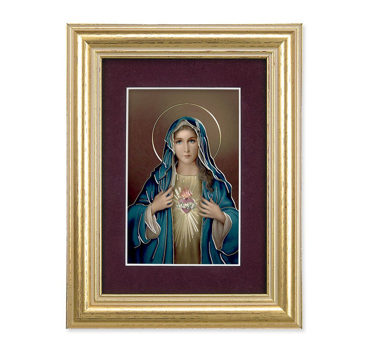 Immaculate Heart Burgundy Matte Print 5 1/4" x 6 3/4" Gold Leaf Frame