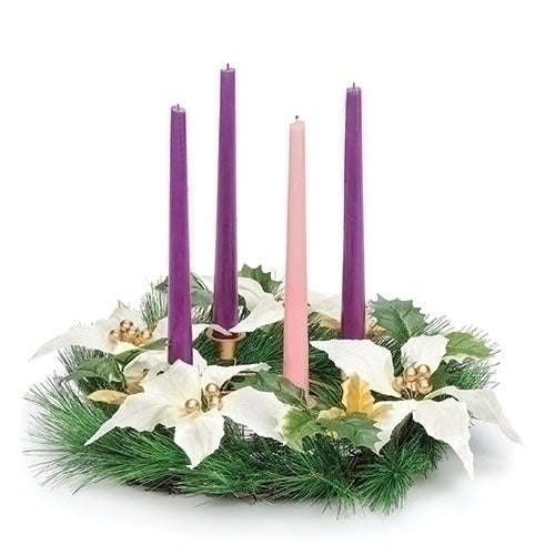 Advent Wreath 14" with Ivory Poinsettias