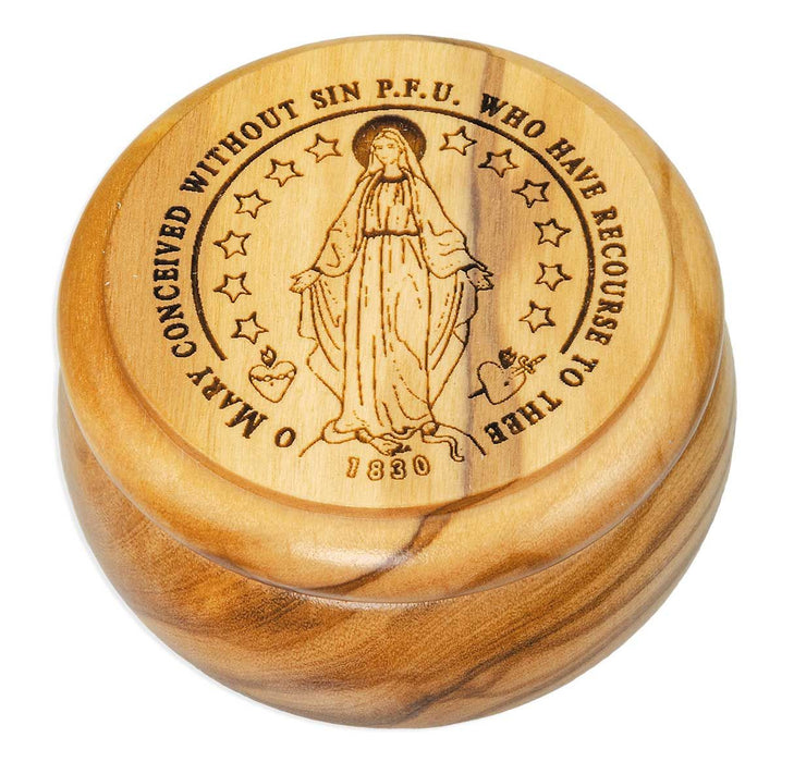 Miraculous Medal Keepsake Box Olive Wood