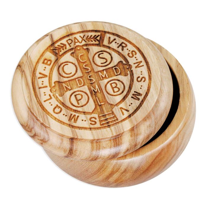 St Benedict Keepsake Box Olive Wood