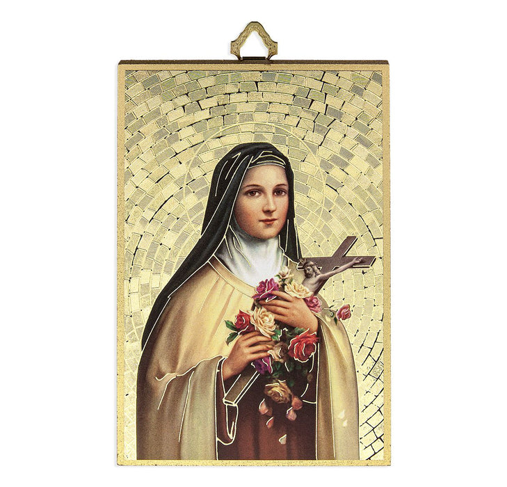St Therese 4" x 6"  Gold Foil Mosaic Plaque