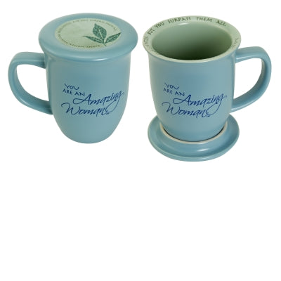 MUG - BLUE "AMAZING WOMAN"- LID/COASTER