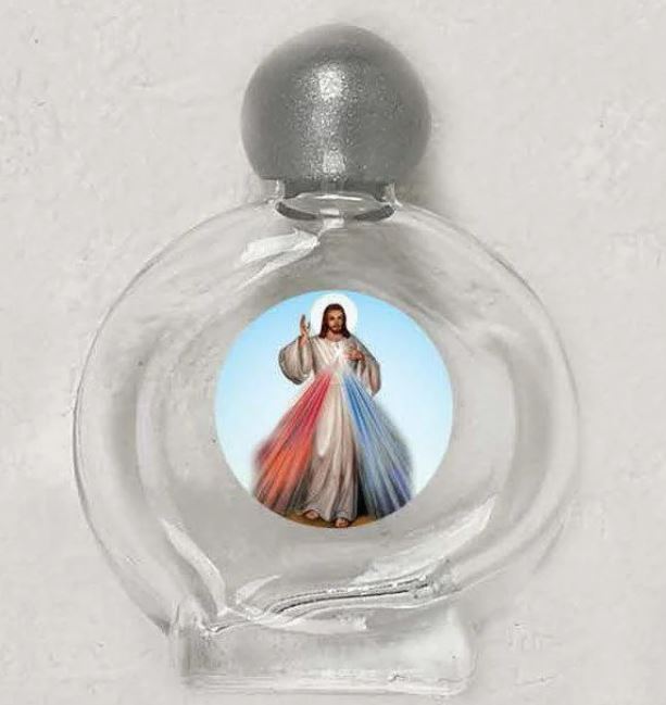 HOLY WATER BOTTLE - DIVINE MERCY - 2.25" GLASS
