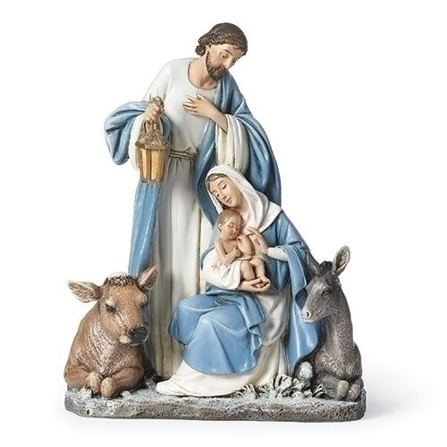 Christmas Holy Family Figure 7.5" Blue with Donkey and Ox