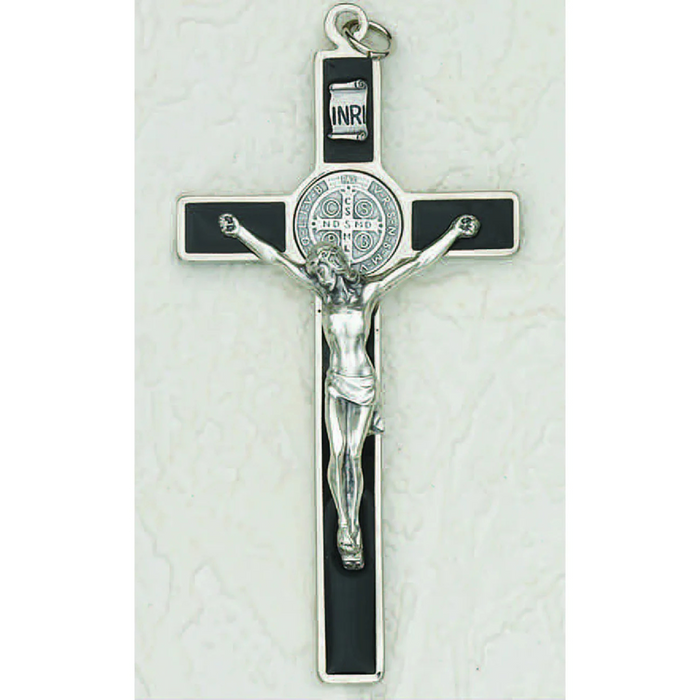 St Benedict Crucifix 4.5" Metal and Black Enamel