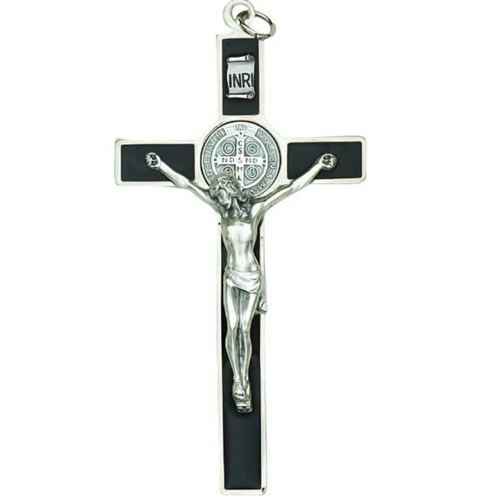 St Benedict Crucifix 4.5" Metal and Black Enamel
