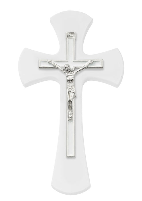 Wall Crucifix 7" White with White Enamel Inlay