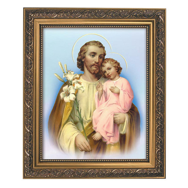 St Joseph And Child in Gold Tone Frame