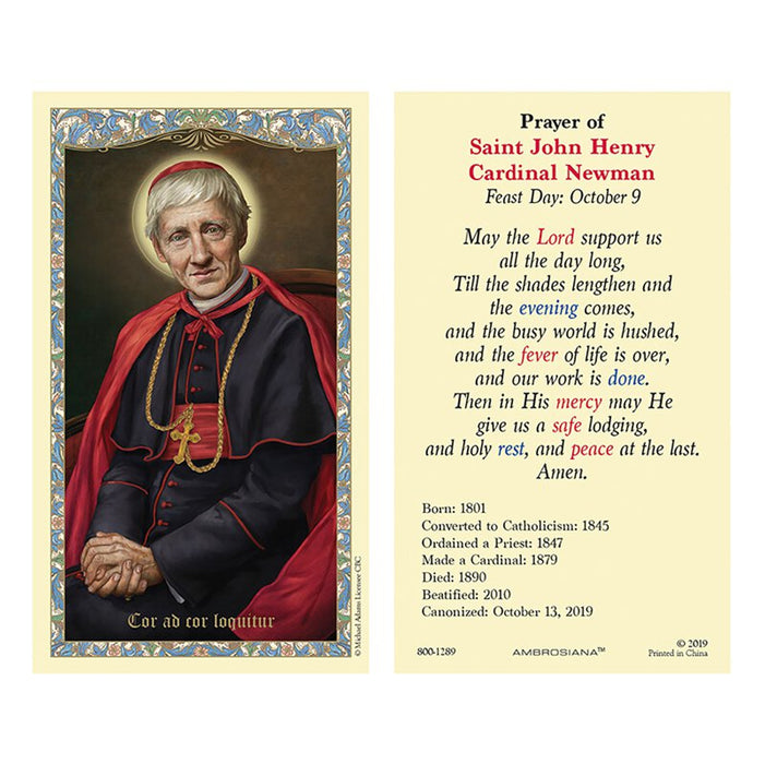 Saint John Henry Cardinal Newman Laminated Holy Card