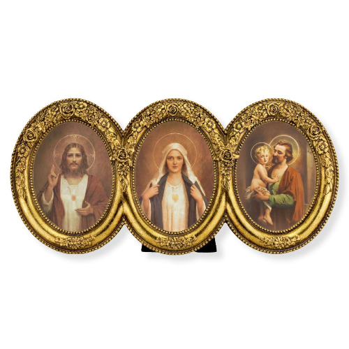 Jesus, Mary and Joseph 9" x 4.5" Triple Oval Gold Leaf Frame