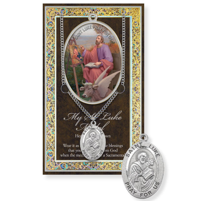 ST LUKE MEDAL ON CHAIN & CARD PEWTER