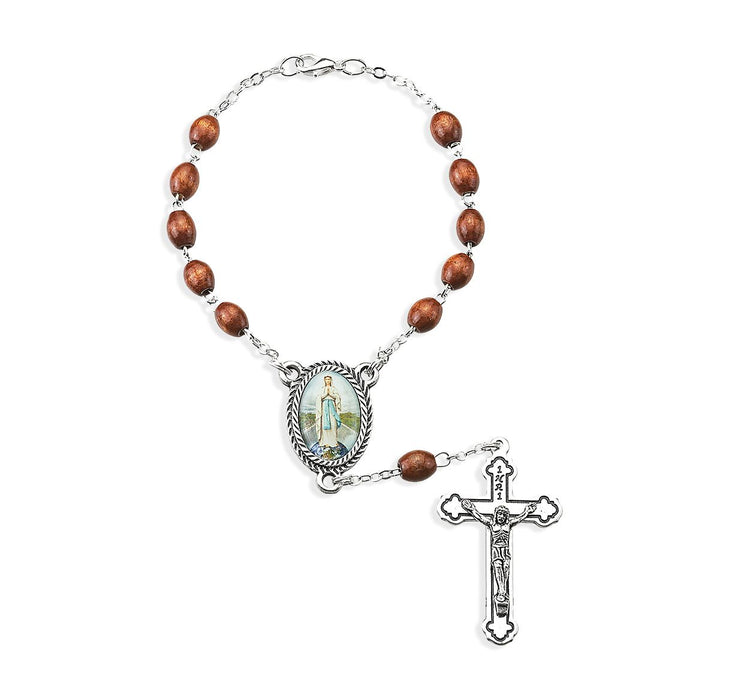Auto Rosary 6mm Our Lady of the Highway Brown Wood Bead