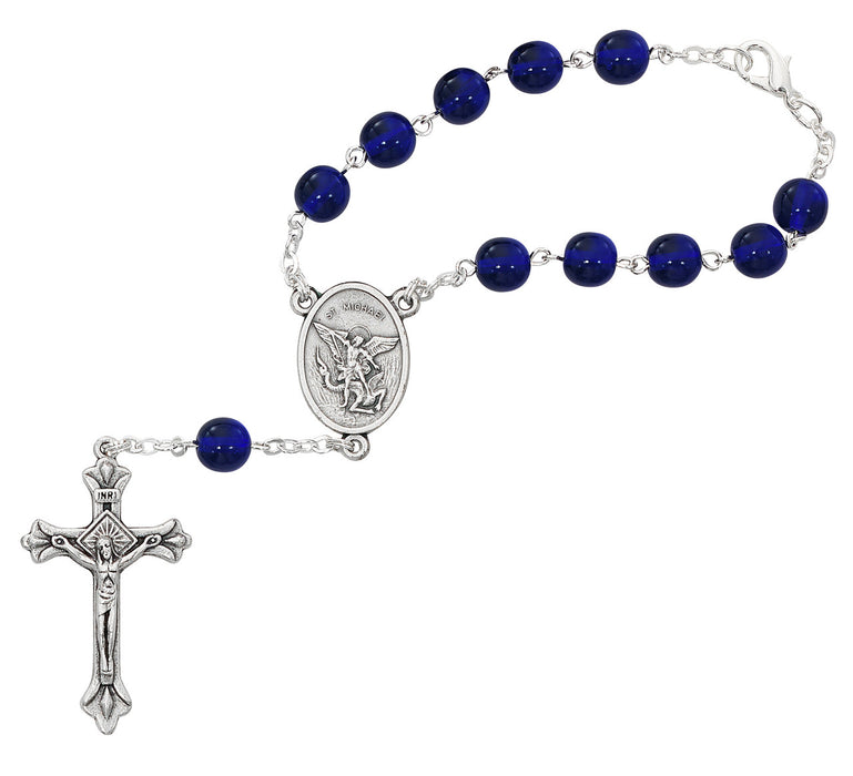 AUTO ROSARY ST MICHAEL DARK BLUE BEADS
