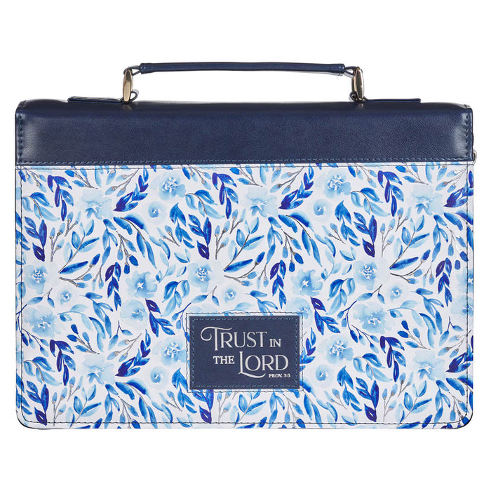 Bible Cover (M) "Trust in the Lord" Blue Botany Faux Leather