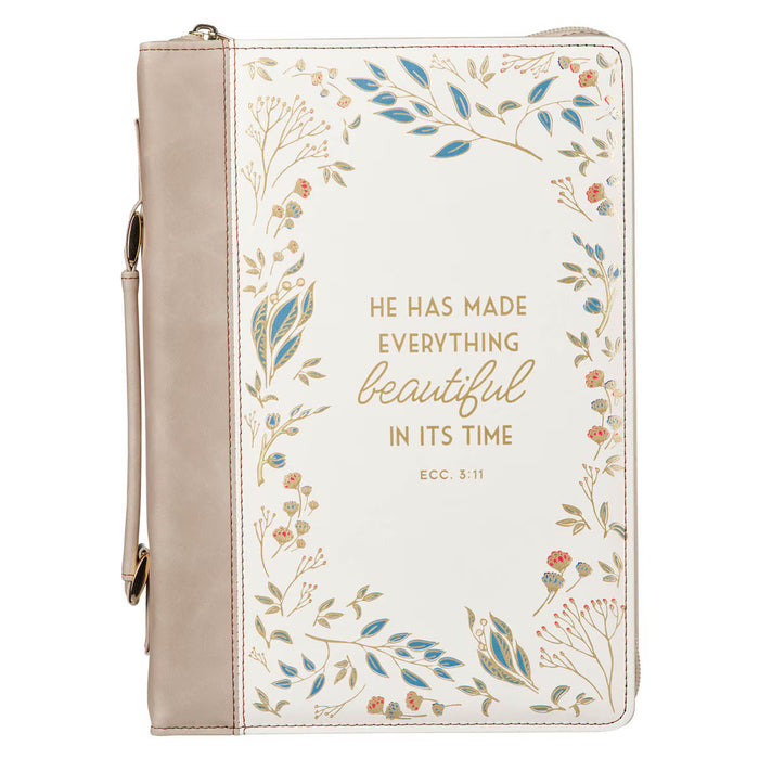 Bible Cover (M) "Everything Beautiful" Taupe Faux Leather